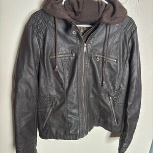 Stylish Black Leather Jacket with Hood